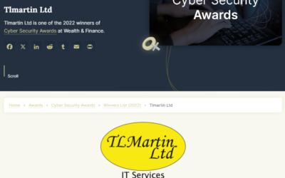 TLMartin Ltd. Wins “Best IT Backup Solutions Services in the Midlands 2022” at Wealth and Finance Cyber Security Awards!