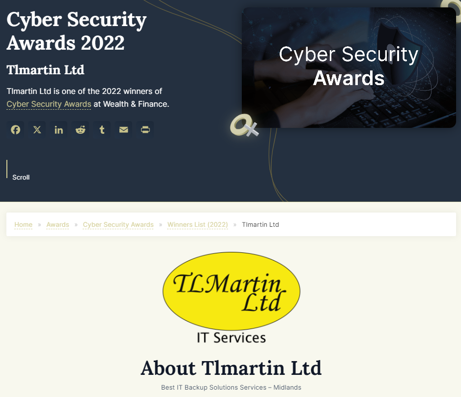 Wealth & Finance Cyber Security Award Best IT Backup Solutions Services in the Midlands 2022