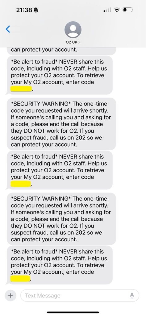 Genuine TXTs from O2 used for the Scam