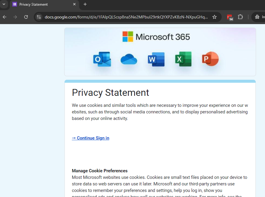 Microsoft Privacy Statement in Google Docs