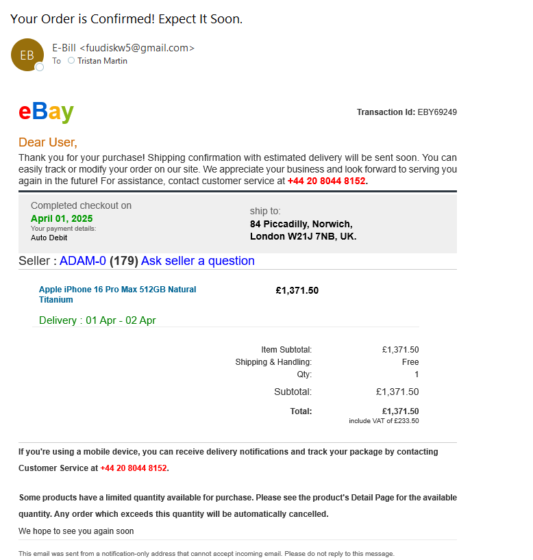 eBay Scam Email
