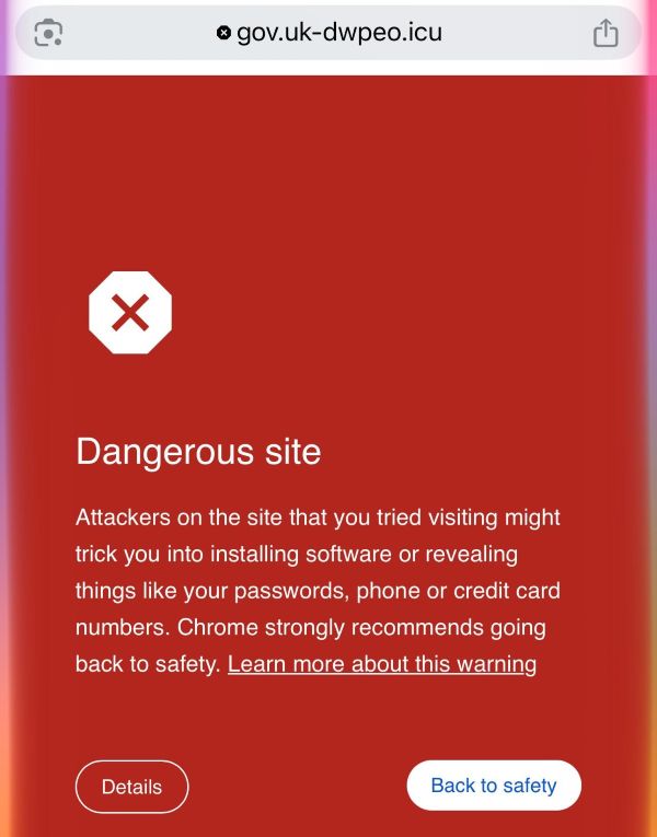 Fake Website warning