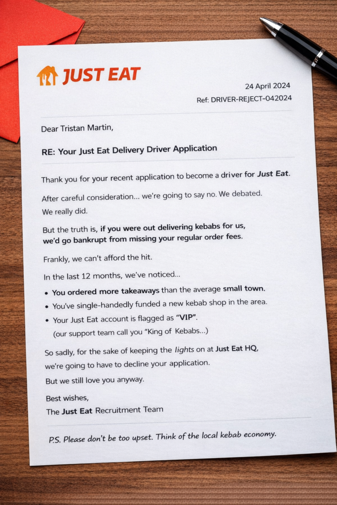 Just Eat Rejection Letter
